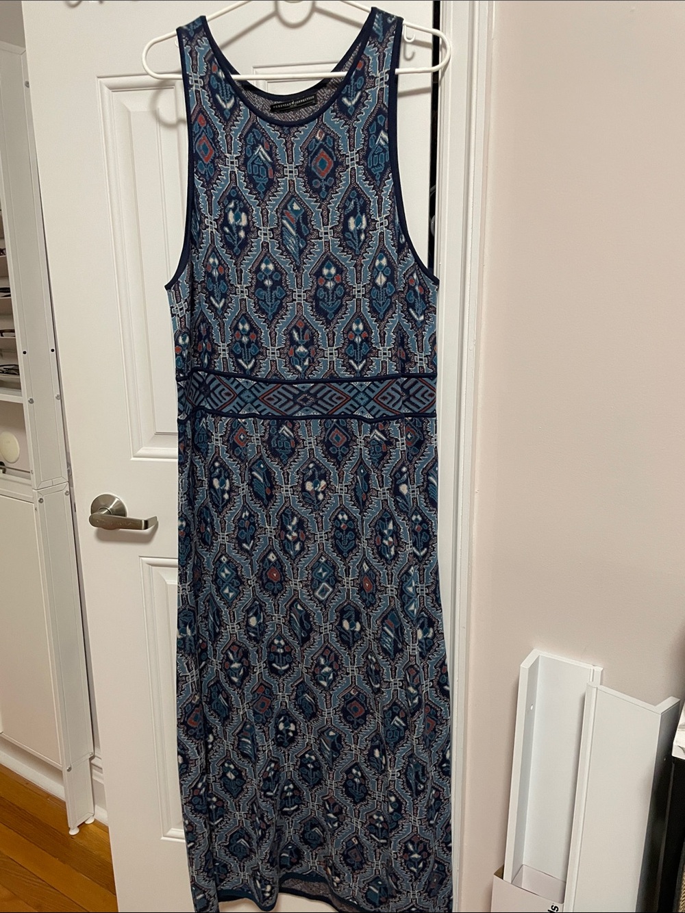 Peruvian Connection Navy and Teal Patterned Sleeveless Maxi Dress